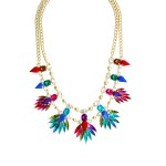 Peacock Jewel Tone Feathers Statement Necklace